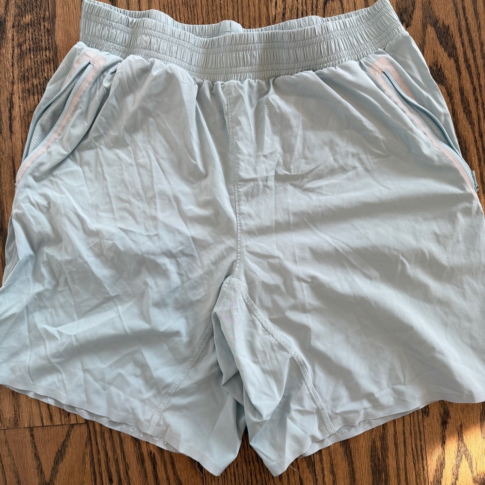 ALO Yoga Light Blue and White Shorts
